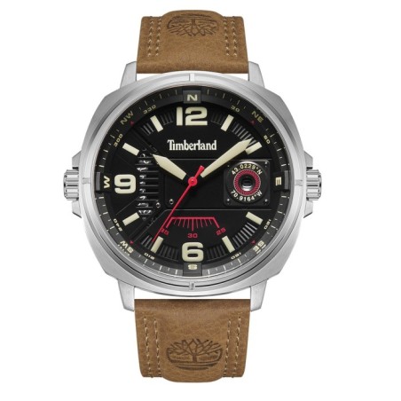 Timberland watch with black dial and brown leather strap