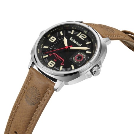 Timberland watch with black dial and brown leather strap
