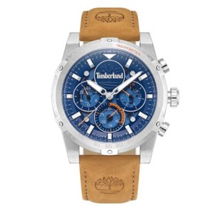 Timberland chronograph watch with blue dial and brown leather strap