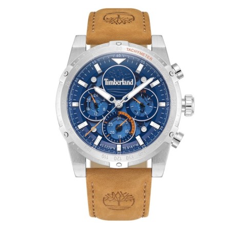 Ρολόι Timberland chronograph με μπλε καντράν και καφέ δερμάτινο λουράκι