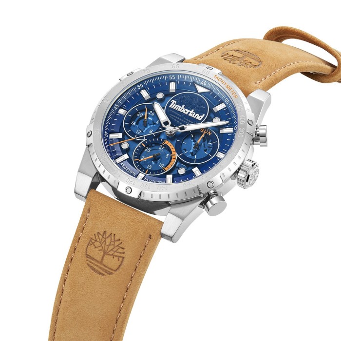 Timberland chronograph watch with blue dial and brown leather strap