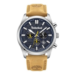 Ρολόι Timberland dual time chronograph με μπλε καντράν και καφέ δερμάτινο λουράκι