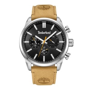 Timberland multifunction watch with black dial and beige leather strap