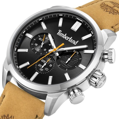 Timberland multifunction watch with black dial and beige leather strap