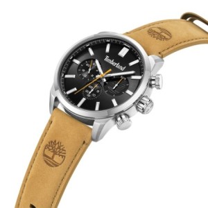 Timberland multifunction watch with black dial and beige leather strap