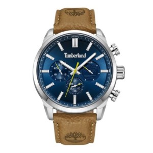 Timberland multifunction watch with blue dial and brown leather strap