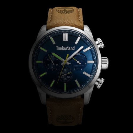 Ρολόι Timberland multifunction με μπλε καντράν και καφέ δερμάτινο λουράκι
