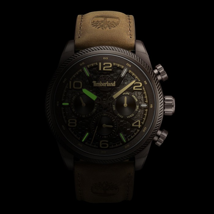 Timberland chronograph watch with brown dial and brown leather strap
