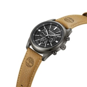 Ρολόι Timberland dual time chronograph με μαύρο καντράν και καφέ δερμάτινο λουράκι