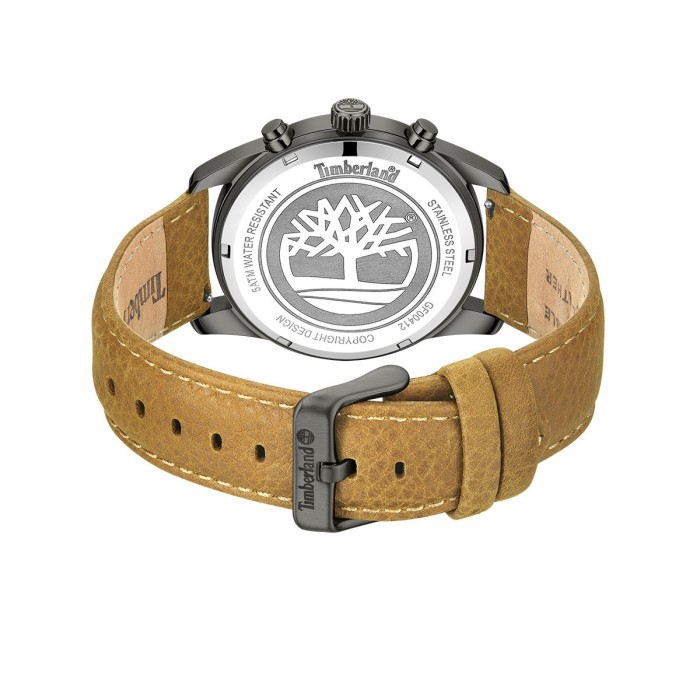 Ρολόι Timberland dual time chronograph με μαύρο καντράν και καφέ δερμάτινο λουράκι
