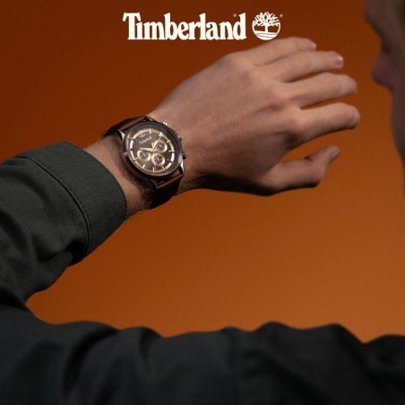 Ρολόι Timberland chronograph με καφέ καντράν και καφέ δερμάτινο λουράκι