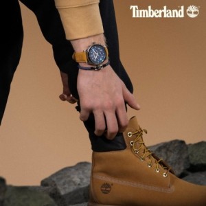 Timberland multifunction watch with blue dial and brown leather strap