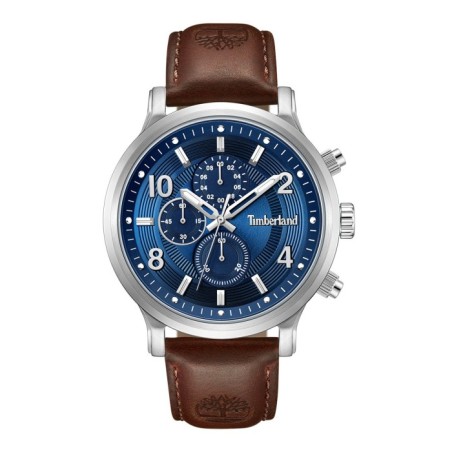 Ρολόι Timberland chronograph με μπλε καντράν και καφέ δερμάτινο λουράκι