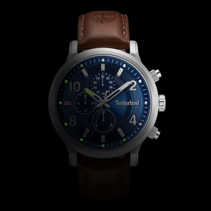 Timberland chronograph watch with blue dial and brown leather strap