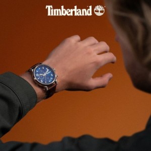 Timberland chronograph watch with blue dial and brown leather strap