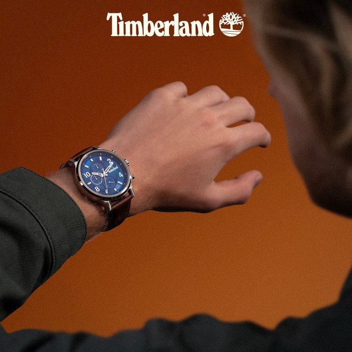 Timberland chronograph watch with blue dial and brown leather strap