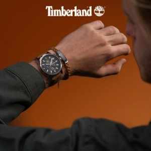 Timberland multifunction watch with blue dial and brown leather strap