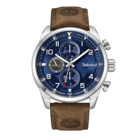 Timberland chronograph watch with blue dial and brown leather strap