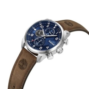 Timberland chronograph watch with blue dial and brown leather strap