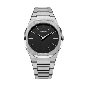 D1 Milano ultrathin watch with black dial and stainless steel bracelet