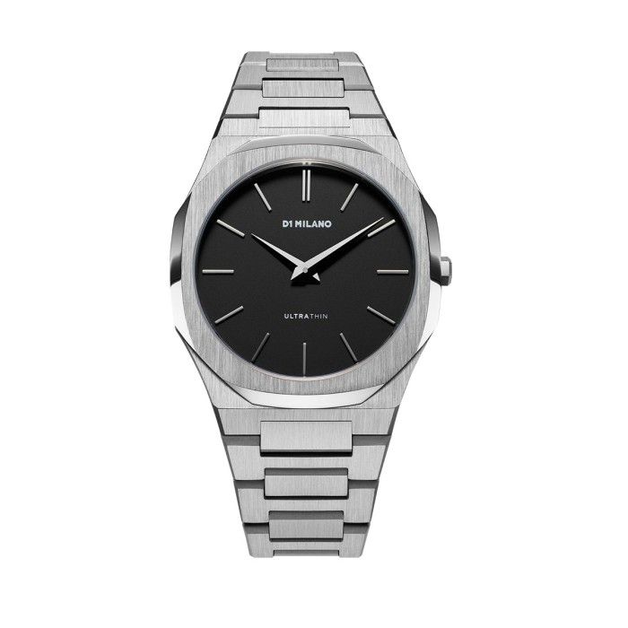 D1 Milano ultrathin watch with black dial and stainless steel bracelet