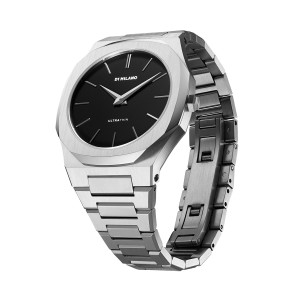D1 Milano ultrathin watch with black dial and stainless steel bracelet