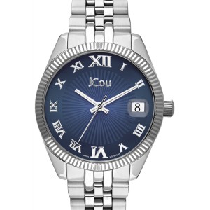 Ρολόι JCou με ατσάλινο μπρασελέ και μπλε sunray καντράν με ρωμαϊκούς αριθμούς
