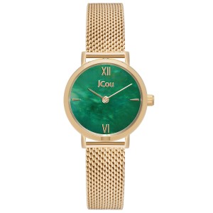 JCou watch with green dial and gold mesh bracelet