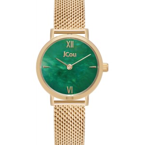 JCou watch with green dial and gold mesh bracelet