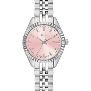 JCou watch with stainless steel bracelet and pink dial