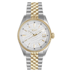 JCou watch with two-tone bracelet and white textured dial