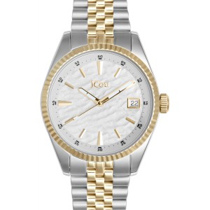 JCou watch with two-tone bracelet and white textured dial