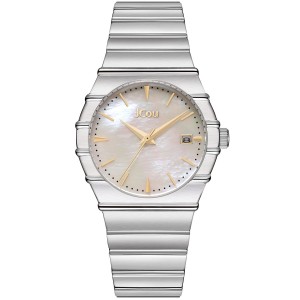 JCou watch with mother-of-pearl dial and silver metal bracelet