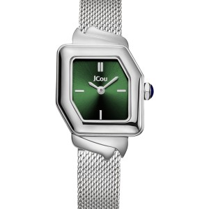 Ρολόι JCou με πράσινο καντράν και ασημί mesh μπρασελέ