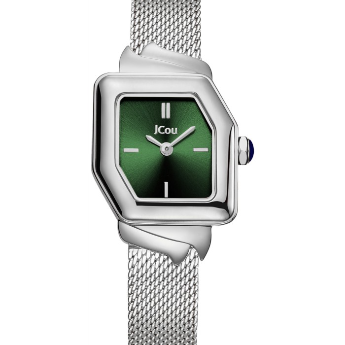 Ρολόι JCou με πράσινο καντράν και ασημί mesh μπρασελέ