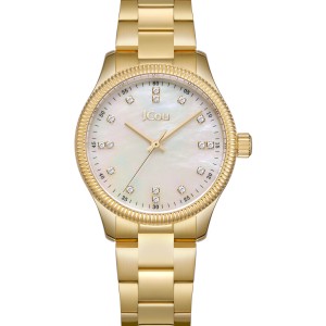 Ρολόι JCou με φίλντισι καντράν, ενδείξεις με κρυστάλλους και χρυσό μεταλλικό μπρασελέ
