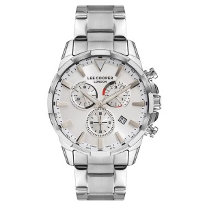Lee Cooper chronograph watch with silver dial and stainless steel bracelet