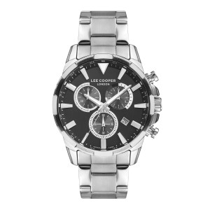 Lee Cooper chronograph watch with black dial and stainless steel bracelet