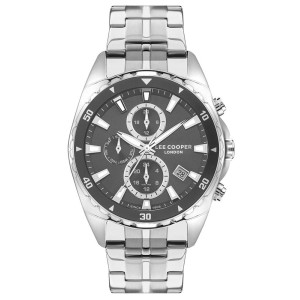 Lee Cooper chronograph watch with black dial and stainless steel bracelet