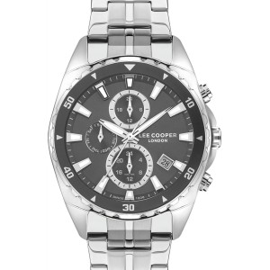 Lee Cooper chronograph watch with black dial and stainless steel bracelet
