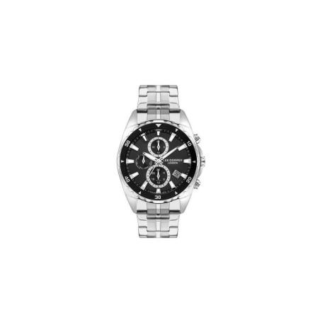 Lee Cooper London chronograph watch with black bezel and stainless steel bracelet