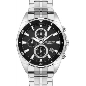 Lee Cooper London chronograph watch with black bezel and stainless steel bracelet