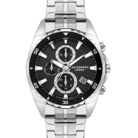 Lee Cooper London chronograph watch with black bezel and stainless steel bracelet