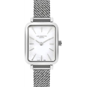 Lee Cooper London rectangular watch with white dial and mesh bracelet