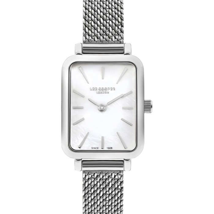 Ορθογώνιο ρολόι Lee Cooper London με λευκό καντράν και mesh μπρασελέ