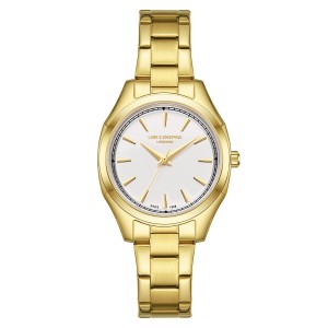 Lee Cooper watch with gold bracelet and white dial.