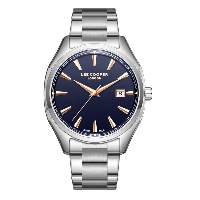 Ρολόι Lee Cooper με ασημί μπρασελέ και μπλε καντράν