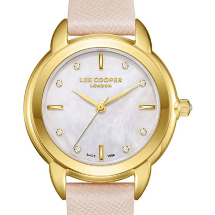 Γυναικείο ρολόι από ανοξείδωτο ατσάλι με φίλντισι καντράν και ανοιχτό ροζ δερμάτινο λουράκι