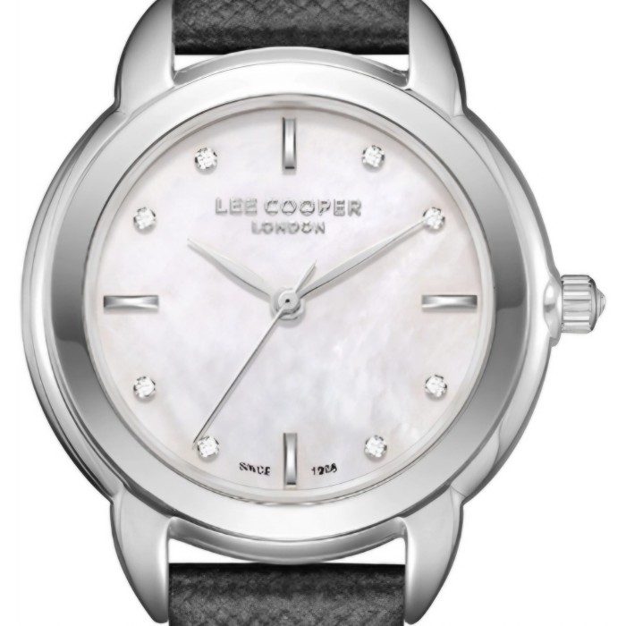 Γυναικείο ρολόι από ανοξείδωτο ατσάλι με φίλντισι καντράν και μαύρο δερμάτινο λουράκι