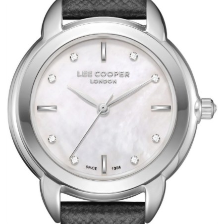 Γυναικείο ρολόι από ανοξείδωτο ατσάλι με φίλντισι καντράν και μαύρο δερμάτινο λουράκι